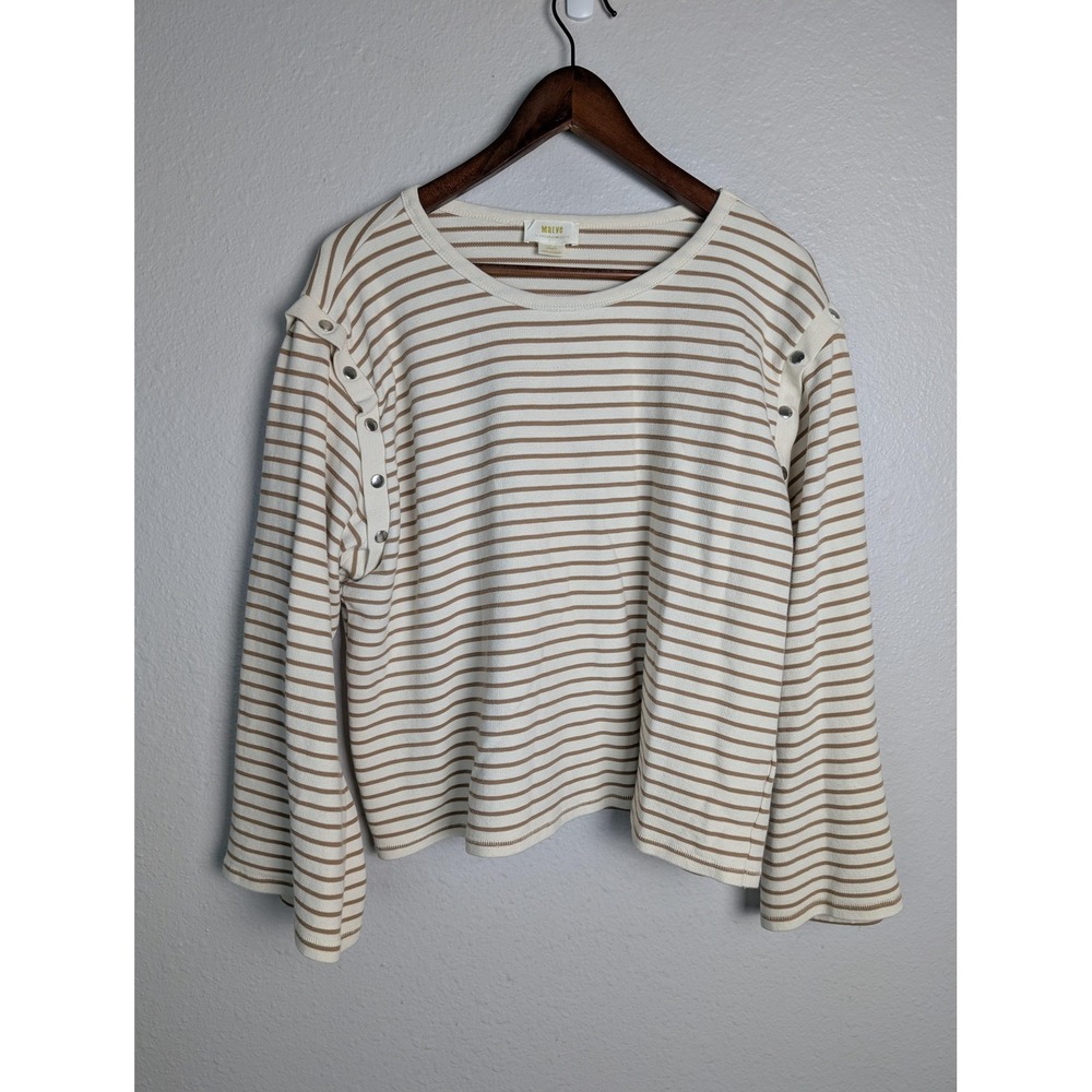 Maeve Sweater Womens Large White Stripe Button Shoulder Boat Neck Pullover‎ Knit